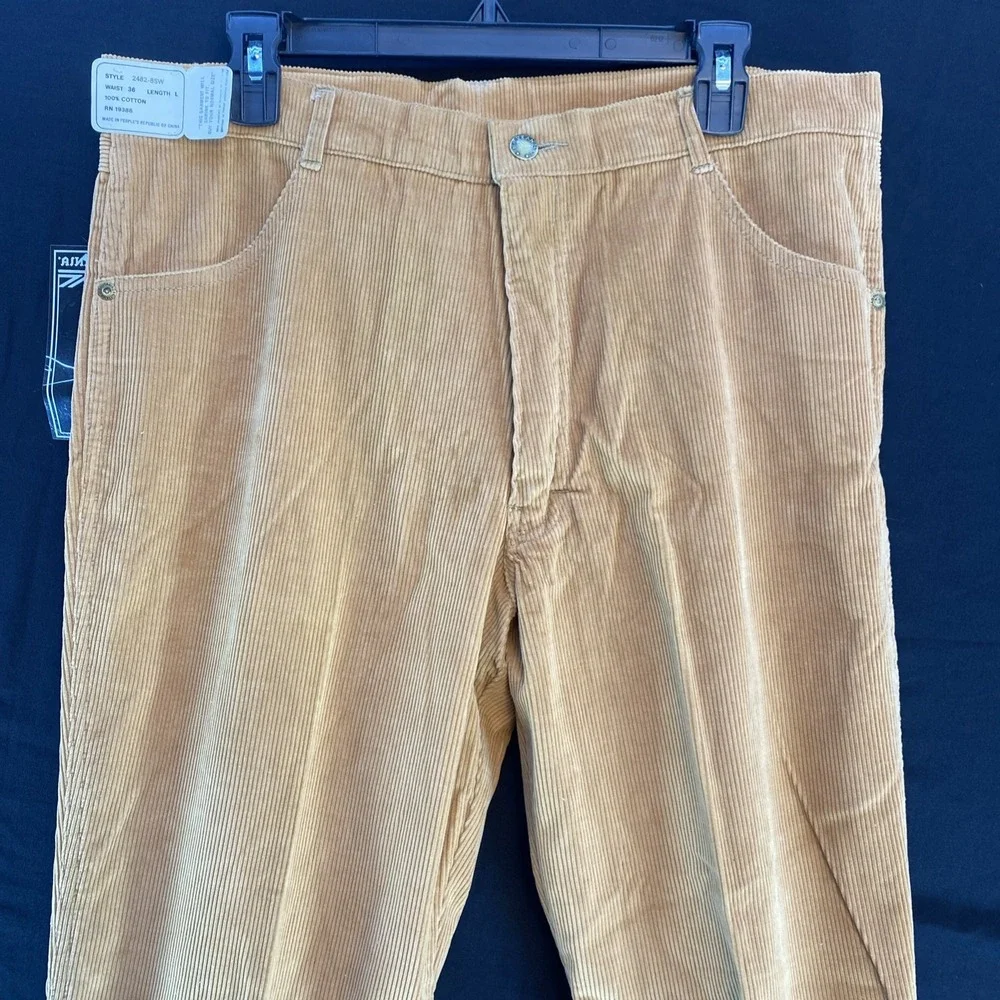 Vtg Brittania Tan Brown Corduroy Pants Slacks 36 Long Flare NWT Raw Hem 2482-8